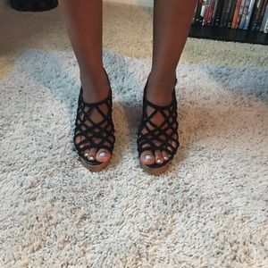 Black braided wedges